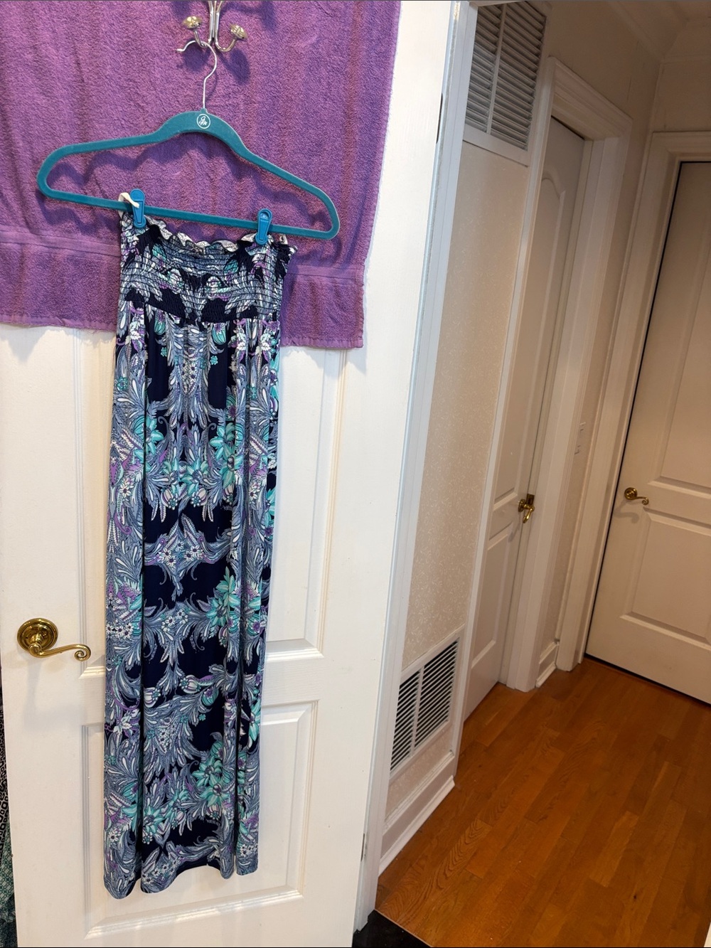 Women's Navy Floral Maxi Strapless Dress